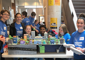 Students from the Durham Catholic District School Board in Ontario display their model at the Future City Competition at Ontario Tech University in May 2019.