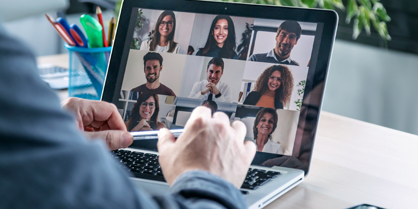 person using laptop for a meeting online