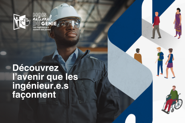 Mois national de l'ingénierie graphique avec texte du logo et personnages