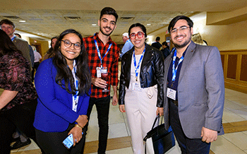 Smiling conference participants