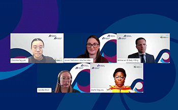 Five screens from participants in an online meeting