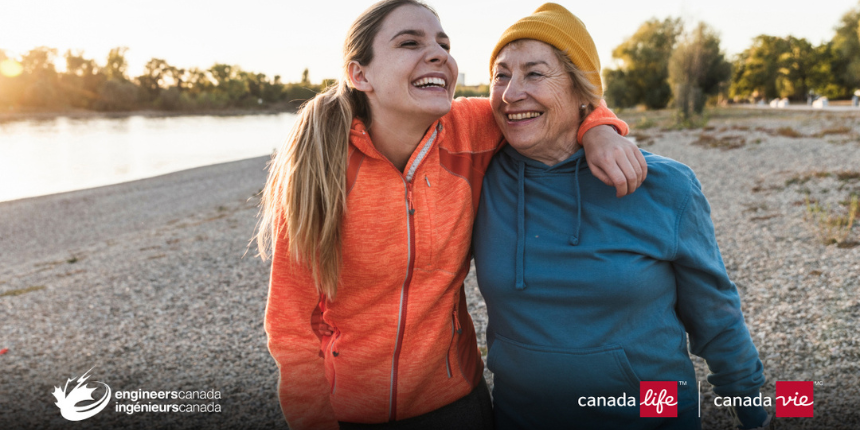 stock image of two women on a beach with arms around each other and Canada Life logo in the bottom corner