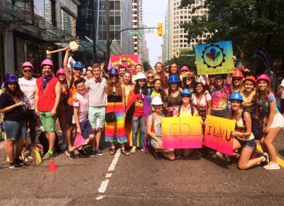 crowd of people at a pride event
