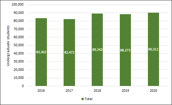 Chart 1.1 - Undergraduate enrolment (2013-2017, full-time equivalent)