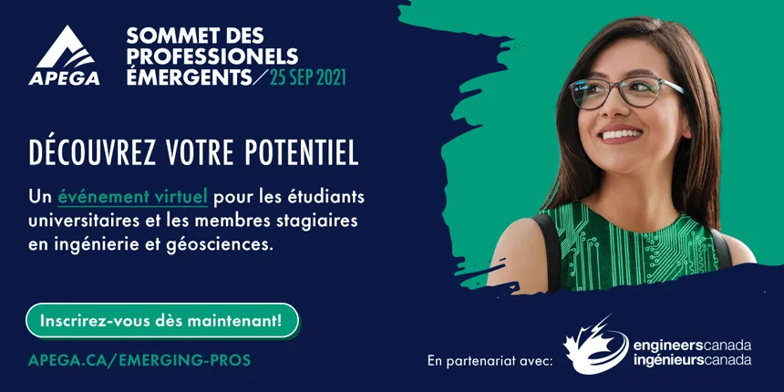 logo with course details and a young woman smiling