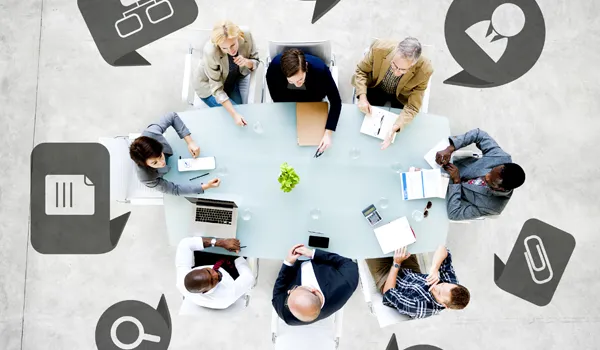 Stock image meeting at a table from above