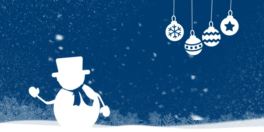 Illustration of a snowman and ornaments in a winter scene