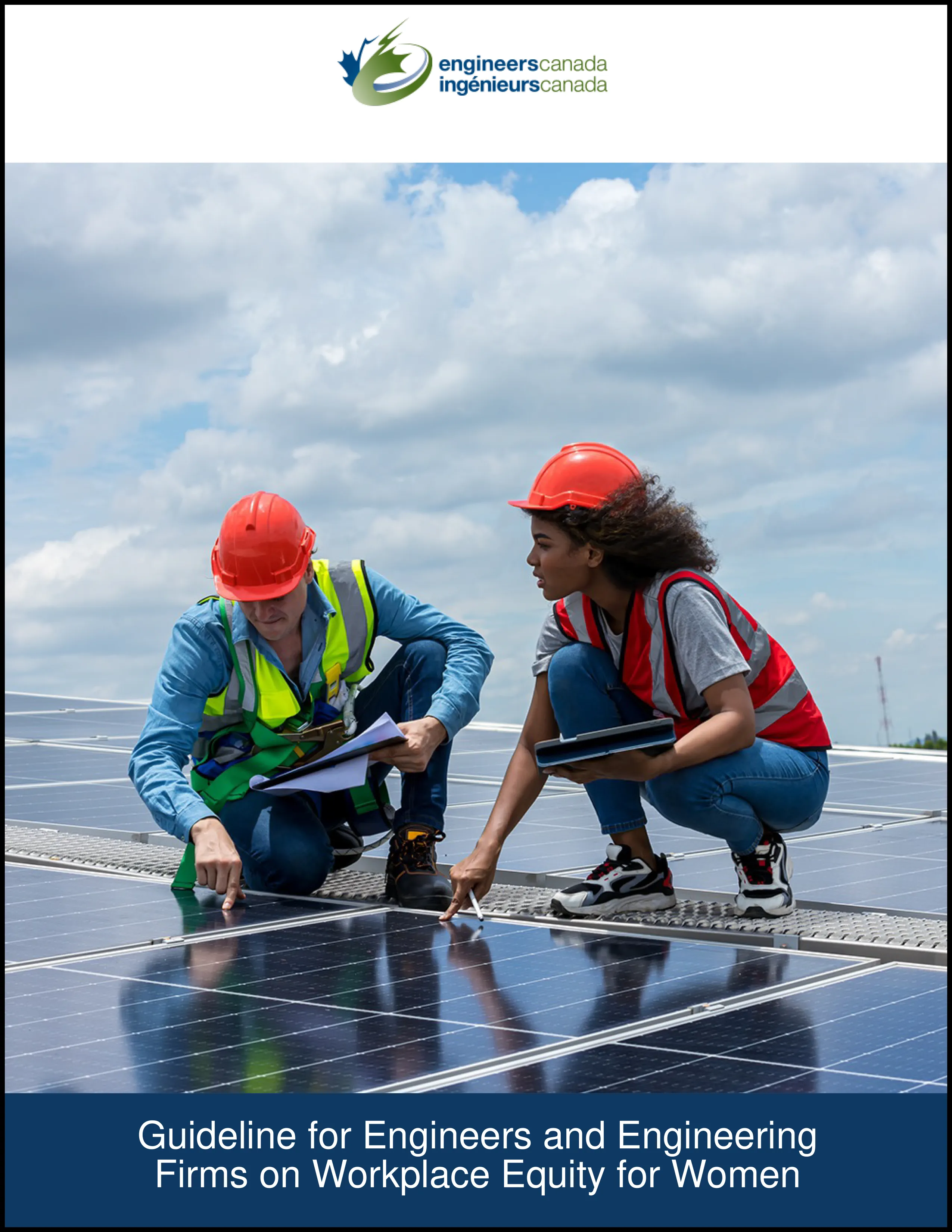 Two engineers looking at a solar panel