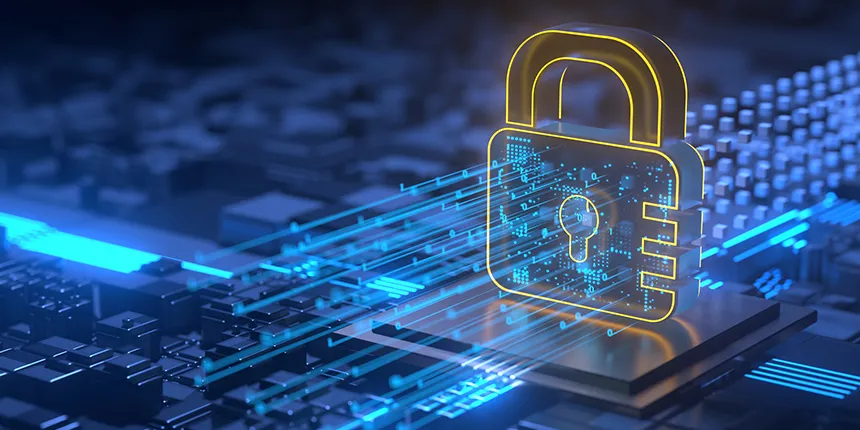 Image of lock in abstract computer background