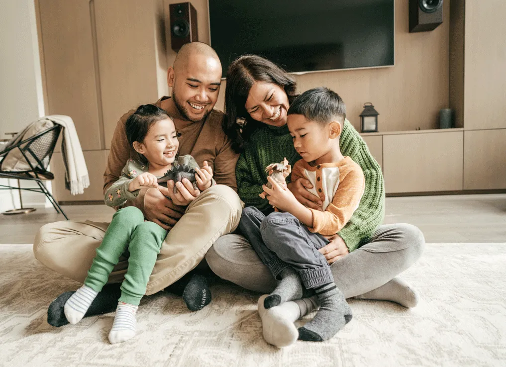 Family sitting happily together